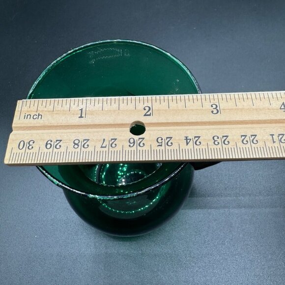 Vintage Hand Blown Emerald Green Glass Applied Handle Creamer Mini Pitcher - Picture 11 of 11